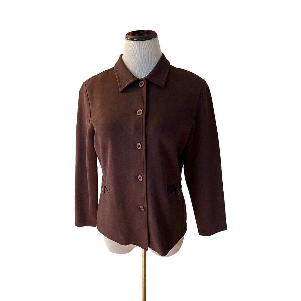 Talbots Petites Ponte Knit Blazer Jacket‎ Size M Brown Stretch Workwear Career
